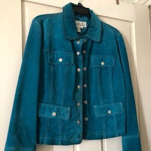 Teal Suede Leather Cropped Jacket - Size Medium